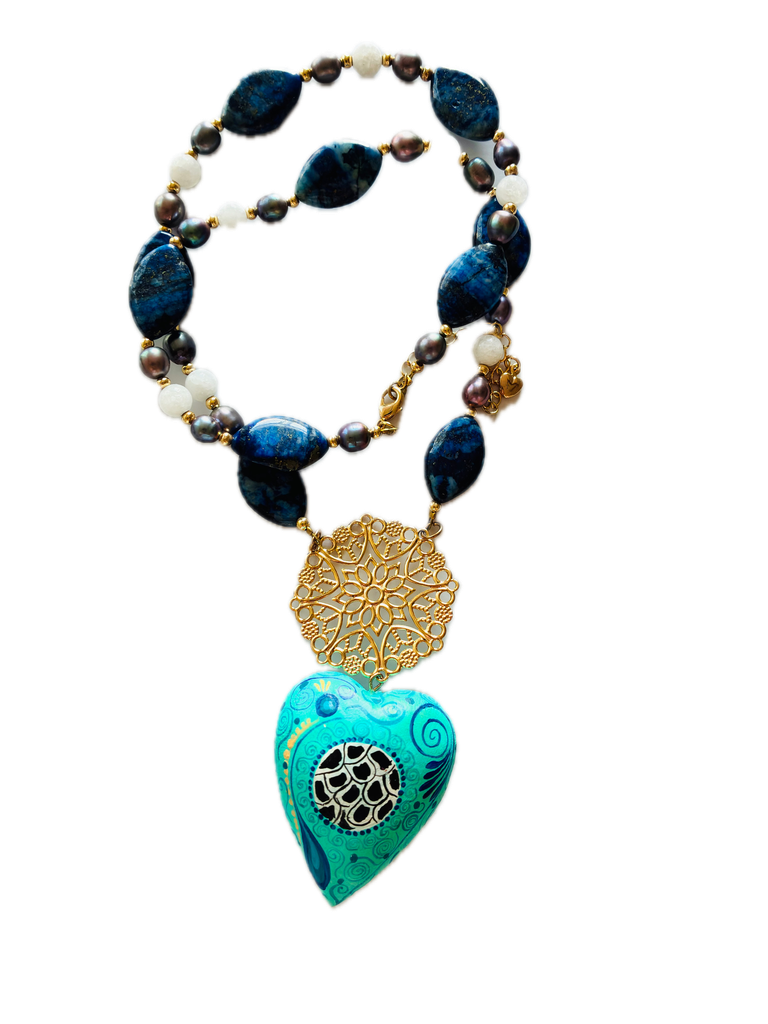 Oaxacan Heart Pendant Necklace (Teal)