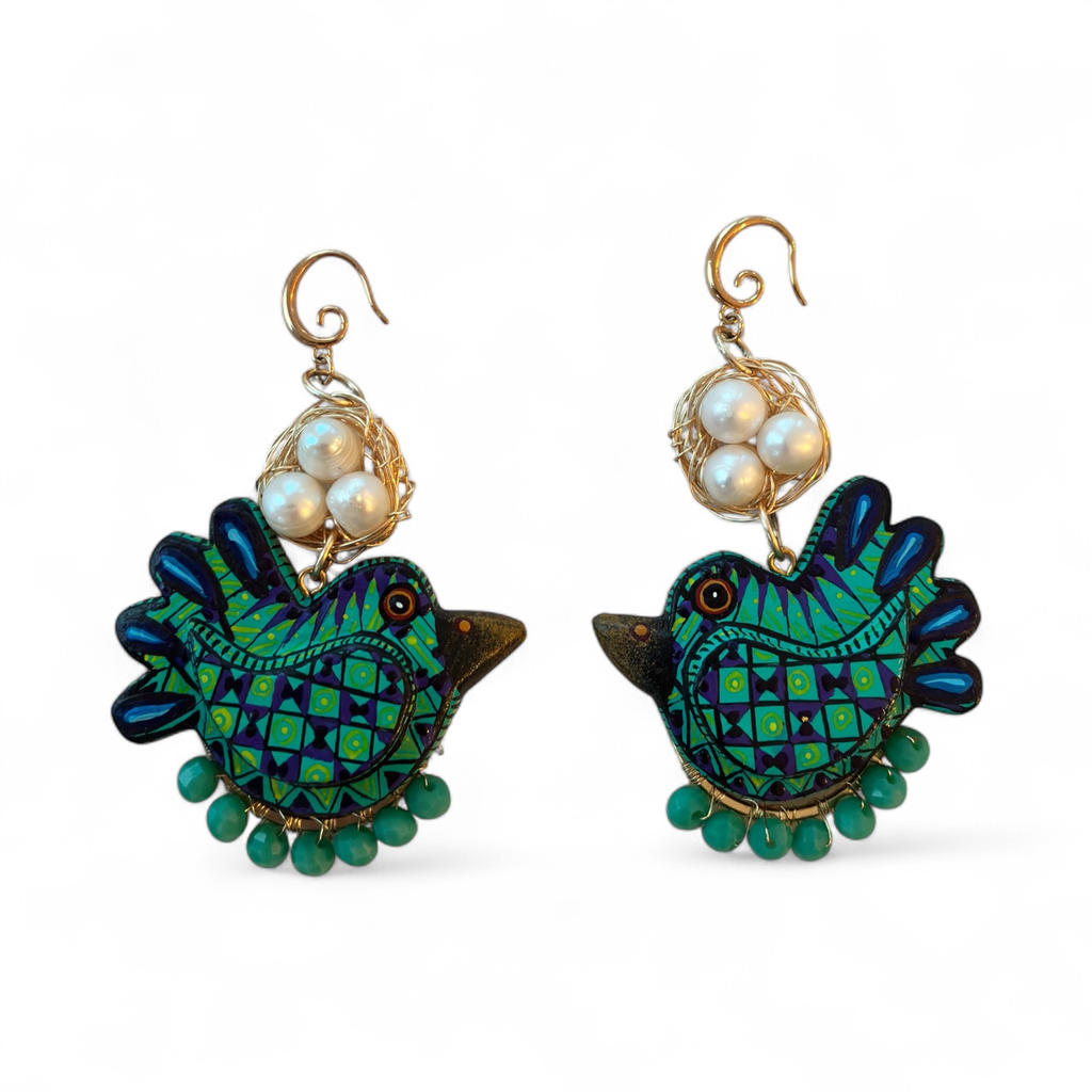 Bird & Nest Earrings (Emerald)