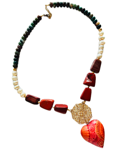 Oaxacan Heart Necklace (Orange)
